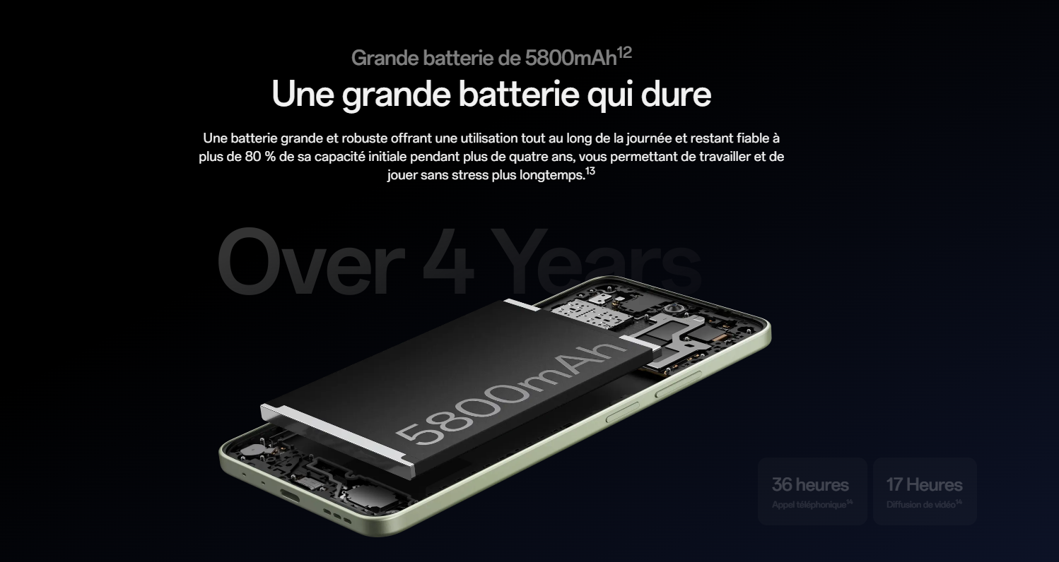Vue interne du smartphone Oppo A5 Pro mettant en évidence les puces de mémoire vive (8 Go) et de stockage (256 Go), illustrant la fonctionnalité d'extension de RAM pour optimiser les performances et la fluidité du multitâche.