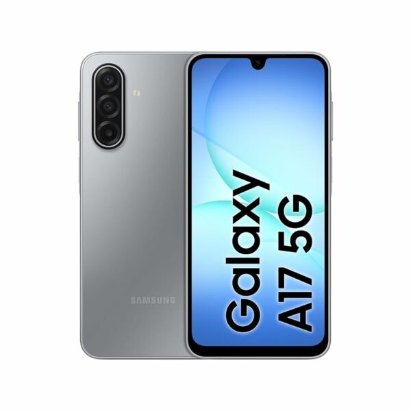Vignette du Samsung Galaxy A17 5G, vue de face et de dos en couleur argent. Samsungtunisia.com
